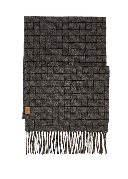 Grey Square Patterned Men's Wool Scarf