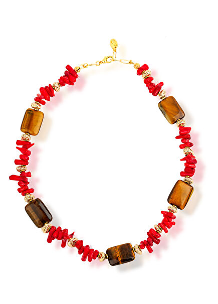 Desert Coral Doğal Taşlı Altın Kaplama Kadın Kolye