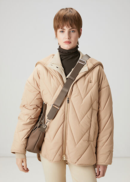 Kamel Zigzag Quilted Coat