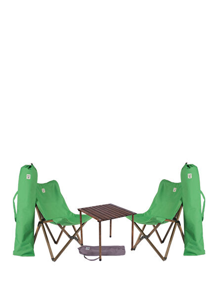 Antrasit Yeşil Katlanır Ahşap Kamp Masa ve Sandalye Seti 50x50x55 cm