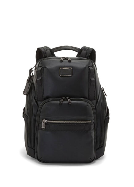 Alpha Bravo Black Men's Leather Backpack