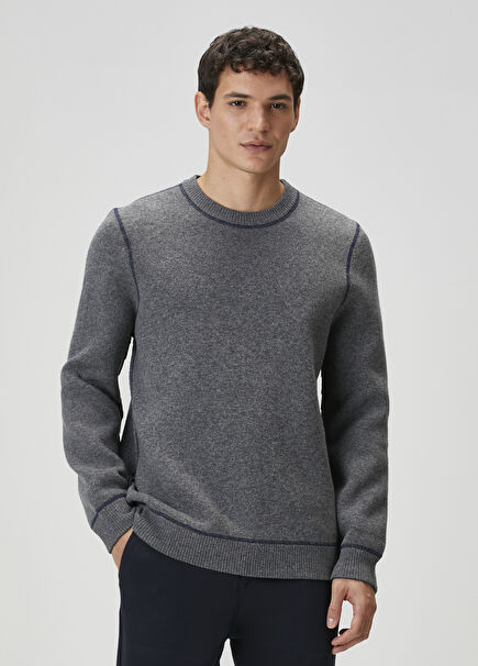 Lacivert Gri Çift Taraflı Kazak