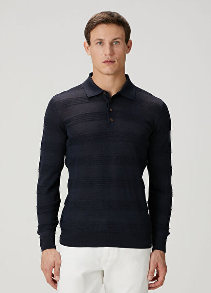 Lacivert Polo Yaka Yün Triko