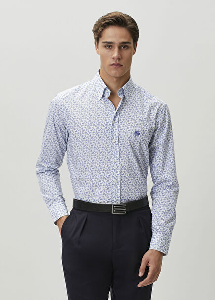 White Blue Patterned Shirt