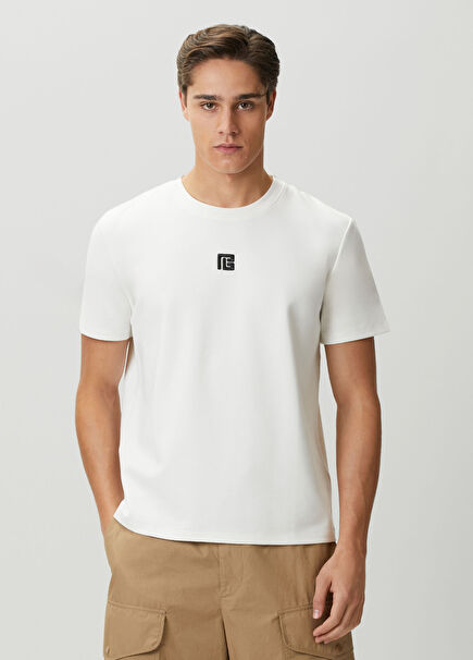 White Logo Embroidered T-Shirt