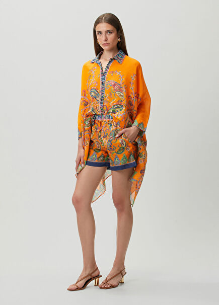Orange Paisley Patterned Shorts