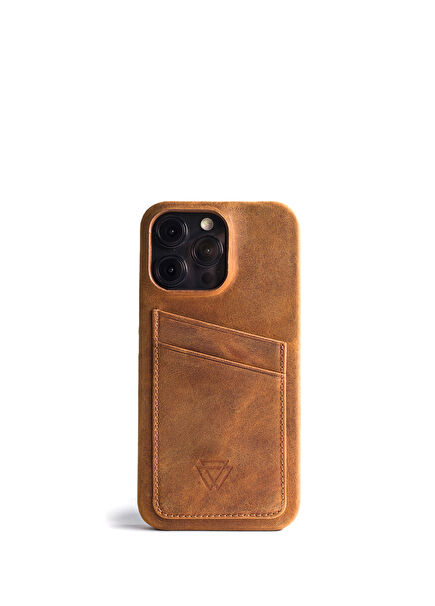 Full Wrap iPhone 16 Pro Max Camel CC Deri Telefon Kılıfı