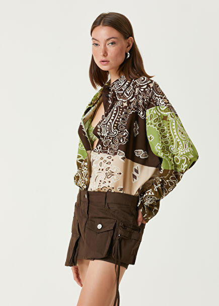 Brown Green Paisley Patterned Shirt