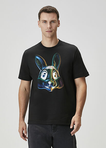 Siyah Baskılı Organik Pamuk T-shirt