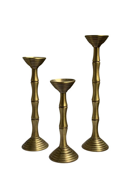 Bambusa Brass 3-Piece Candlestick Set