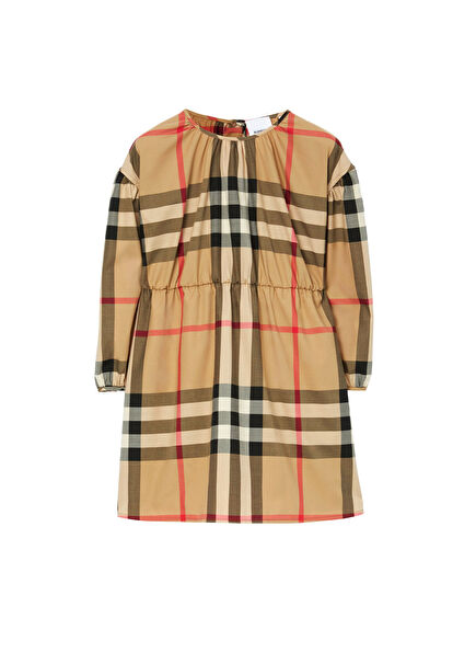 Savannah Streç Pamuklu Bej Kız Çocuk Elbise