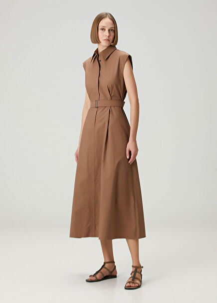 Brown Belted Midi Dress