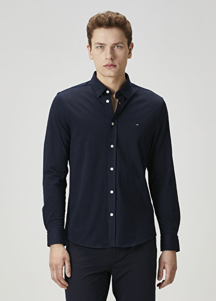 Slim Fit Navy Blue Performance Shirt