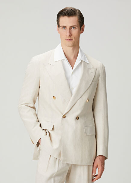 Kırık Beyaz Keten Kruvaze Ceket