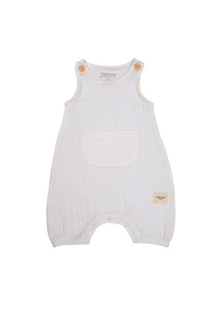 Ekru Kanguru Cepli Müslin Unisex Bebek Salopet