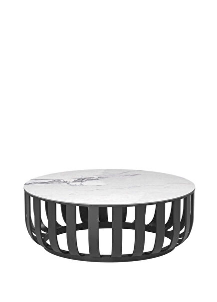 Wase 01 Black and White Patterned Ceramic Garden Table with Aluminum Legs