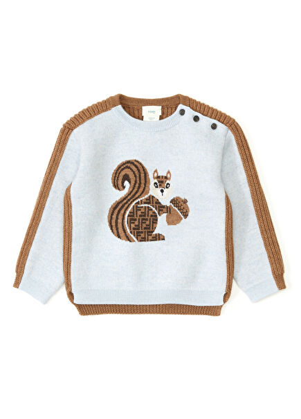 Kahve Mavi Unisex Bebek Yün Kazak