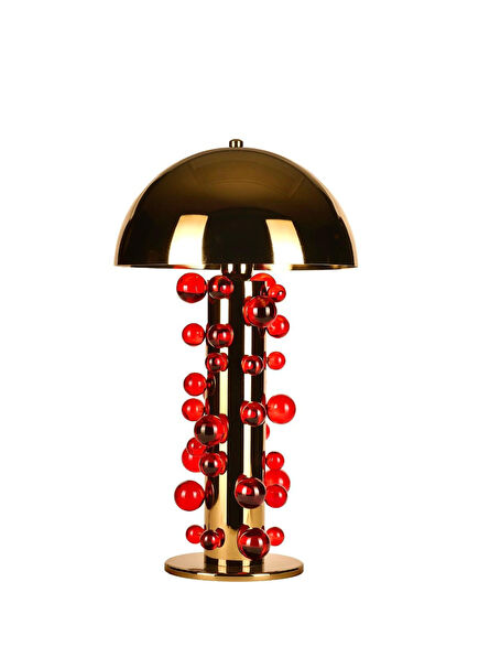 Orora Red Glass Detailed Black Rose Metal Table Lamp