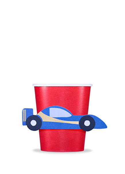 Araba Figürlü Kırmızı 8'li Kağıt Parti Bardağı