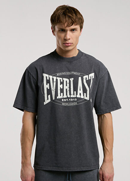 Authentic Boxing Antrasit Baskılı Oversize Kısa Kollu Erkek T-Shirt