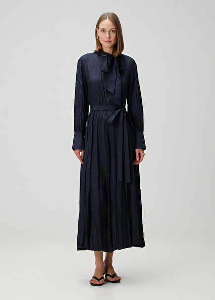 Lisa Navy Midi Silk Dress