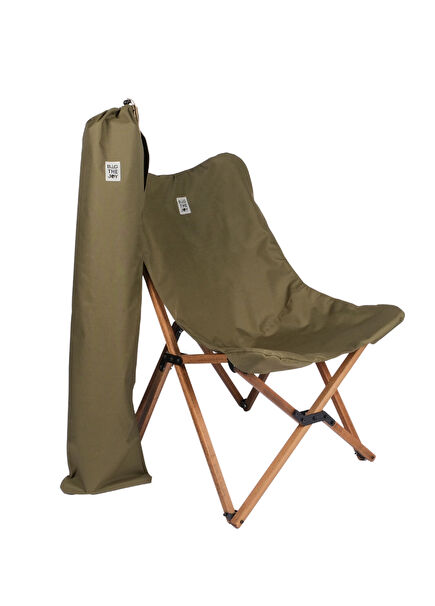 Haki Kılıf Kahverengi Ahşap Katlanır Kamp ve Bahçe Sandalyesi