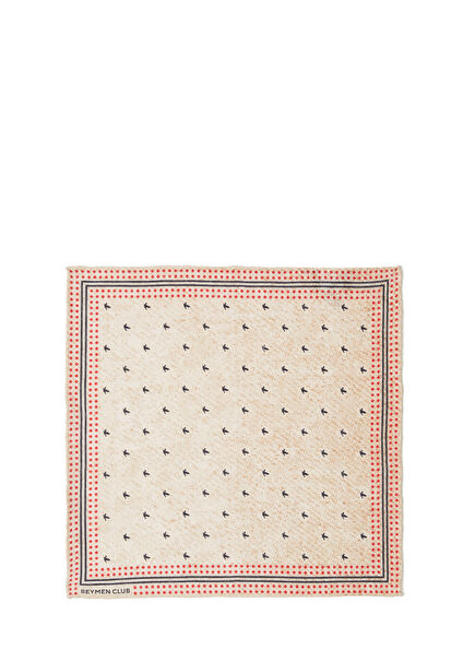 Beige Duck Patterned Linen Pocket Square