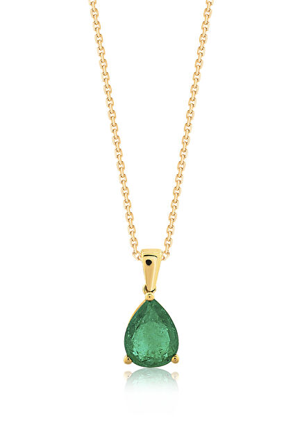 18K Gold Women's Necklace with Green Emerald Diamonds