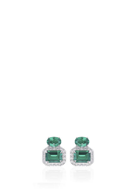 Emerald Oval Studs  925 Ayar Gümüş Kadın Zirkon Küpe