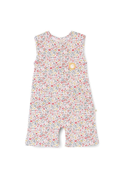 Bamboo Flower Patterned Sleeveless Girls' Shorts Jumpsuit