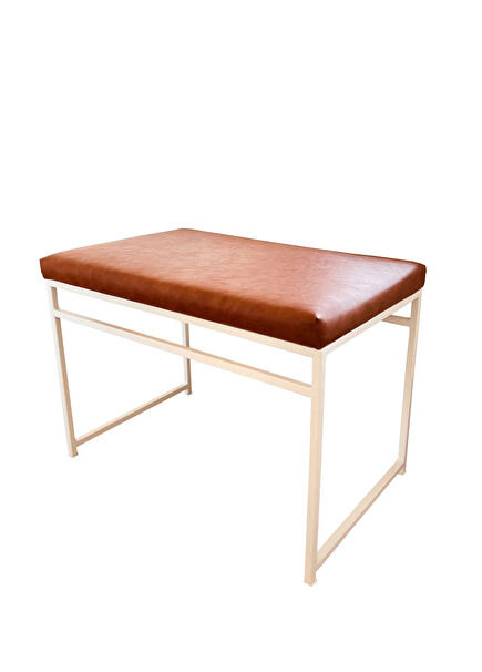 Golden Leather Pouf Bench