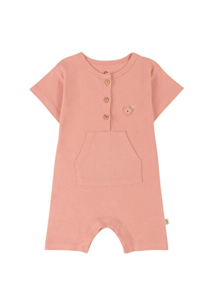 Pink Bamboo Short Sleeve Girls' Shorts Jumpsuit