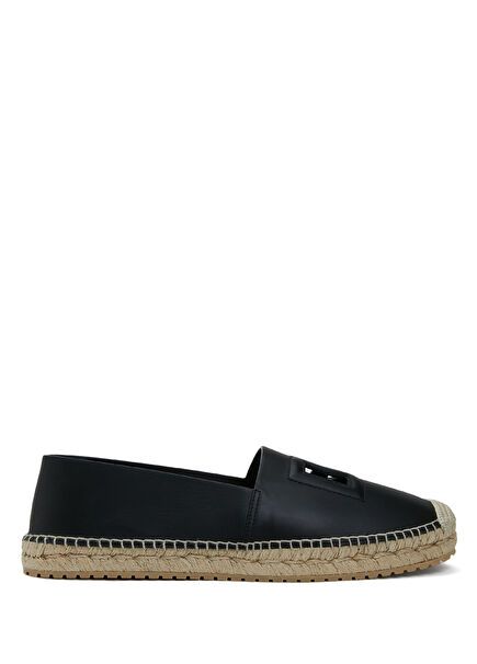 Black Logo Detailed Men's Leather Espadrille