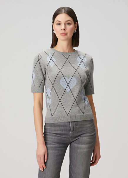 Grey Diamond Patterned Sweater
