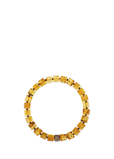 Amber Cube Diamond 14K Gold 925 Sterling Silver Men's Bracelet