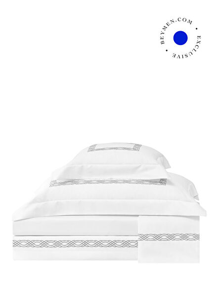 Halcyon Double Size White Grey Jacquard Duvet Set