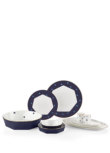 Mislina Kobalt Bone China 12 Kişilik 55 Parça Yemek Takımı