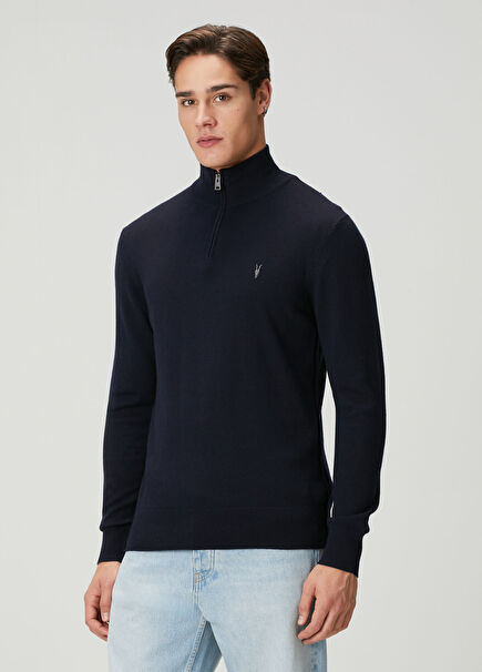Kilburn Lacivert Yakası Fermuarlı Yün Sweatshirt