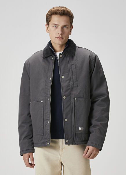 Gri Kadife Yaka Mont