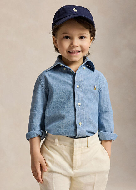 Blue Logo Embroidered Unisex Kids Shirt