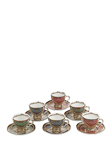 Rosea Bone Renkli Porselen 6'lı Çay Fincan Seti