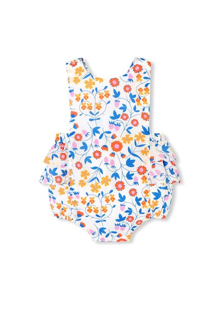 Çiçek Desenli Poplin Kız Bebek Kısa Tulum