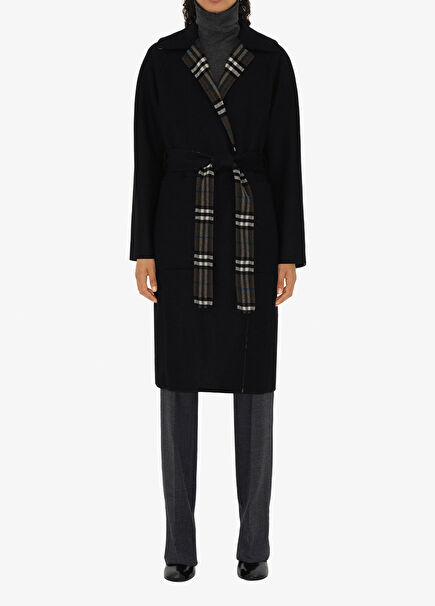 Giu Reversible Wool Wrap Siyah Kadın Palto