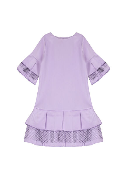Miss Muse Lilac Sleeve and Skirt Pleated Girls' Short Dress