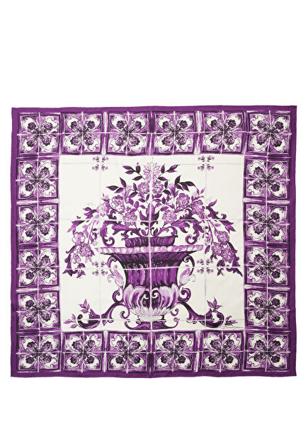 Beyaz Mor İpek Eşarp