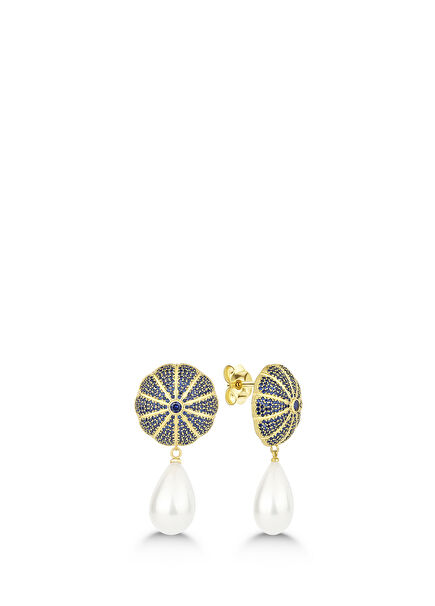 Pearly Bloom Gold Plated Women's Earrings with Zircon Stone