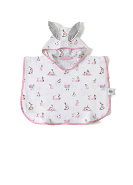 %100 Pamuk Müslin Bebe Lapin Rose  Çocuk Panço Bornoz