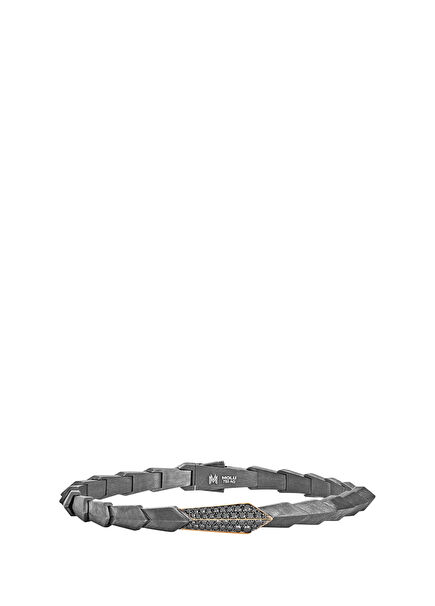 Guard of Men Silver Bracelet with Black Diamonds