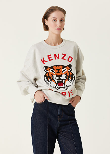 Lucky Tiger Grey Embroidered Sweatshirt