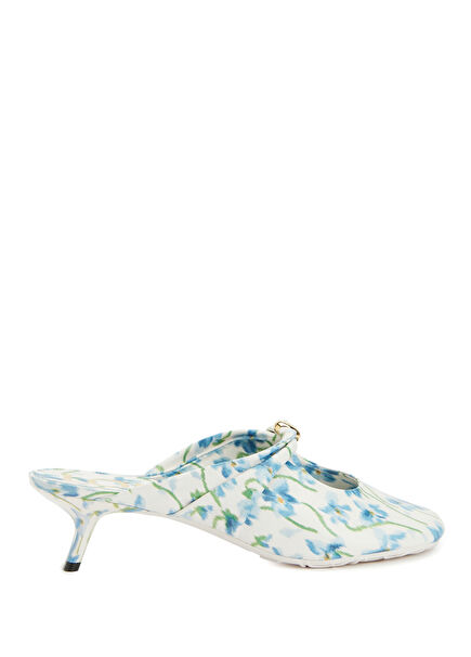 Blue White Floral Womens Leather Slippers